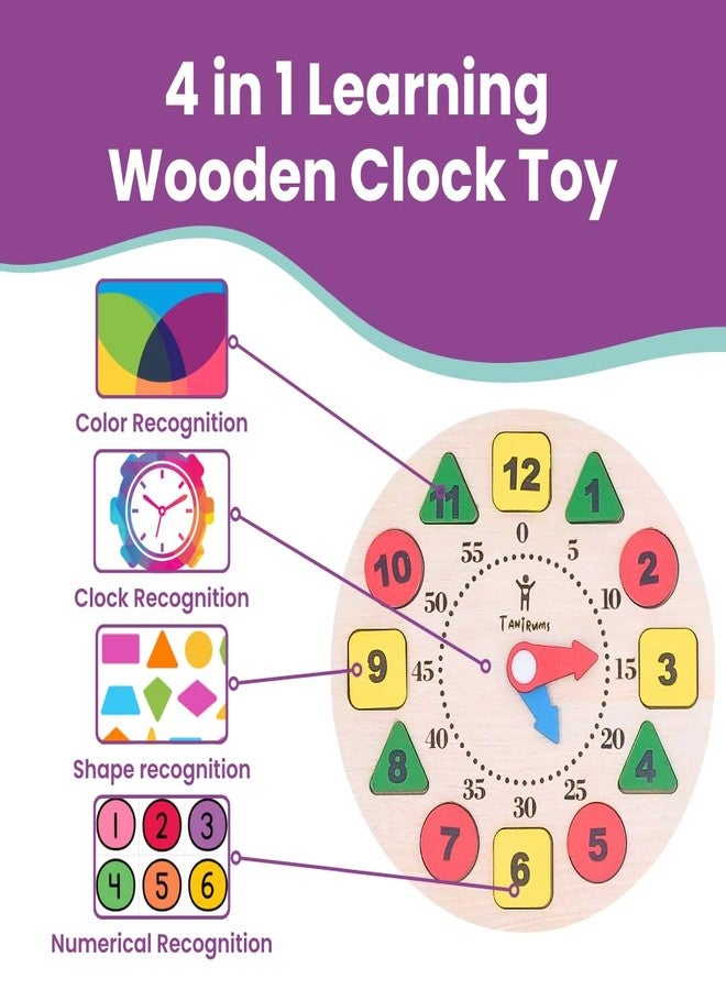 Tantrums Wooden Learning Clock for Kids | Montessori Time Teaching Toy with Shape & Colour Sorting Number Blocks | Educational Wooden Toy for Toddlers for Early Learning & Fine Motor Skills - Image 4